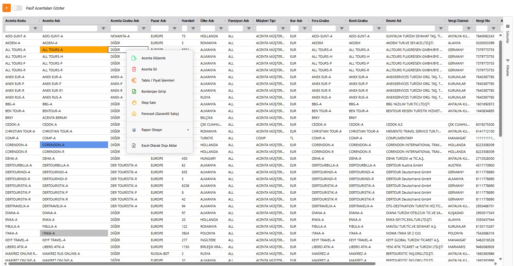 a)-SATIŞ ve ACENTA İŞLEMLERİ